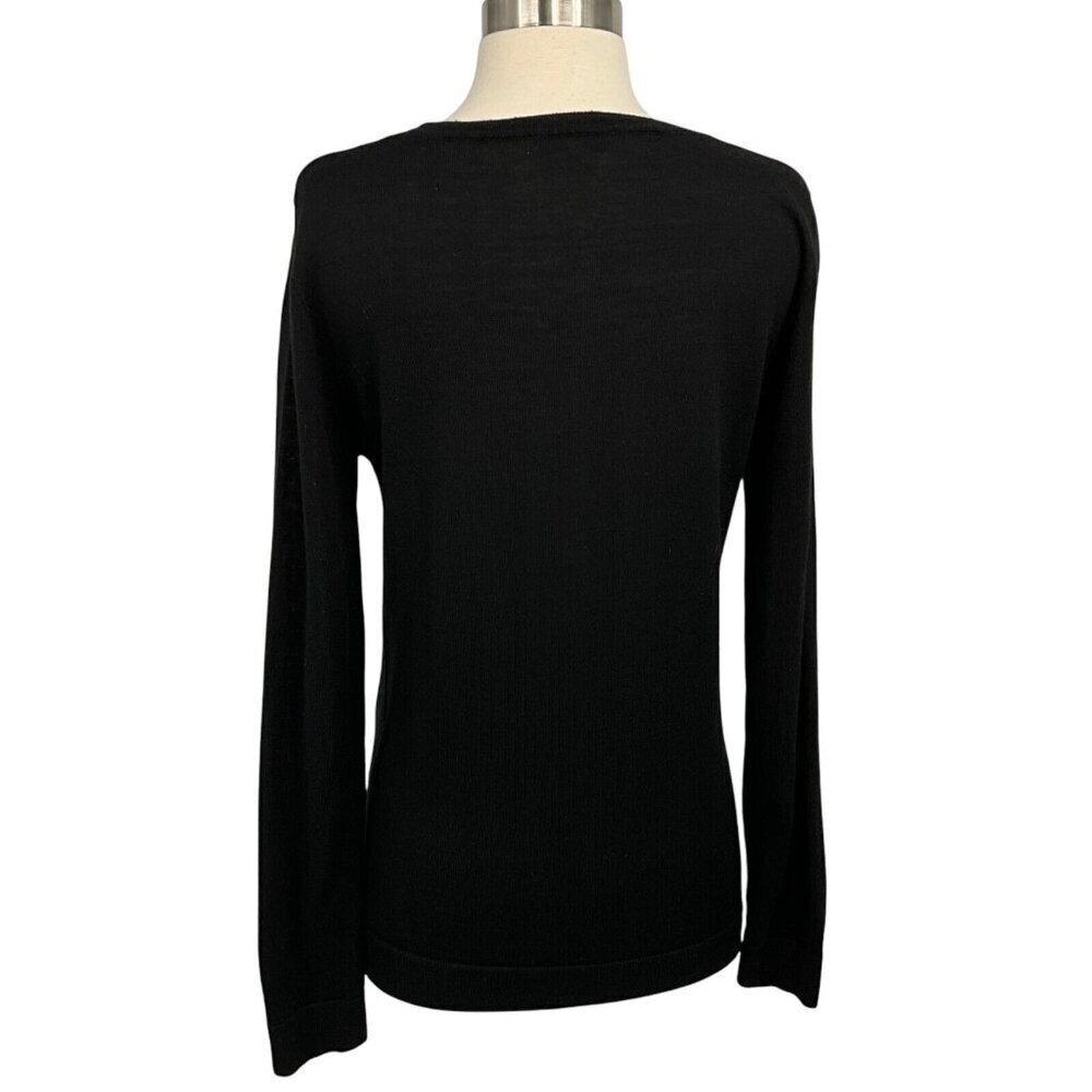 Sandro Paris Merino Wool Sweater Black Size 2 / S Silk Details Zipper Pullover - Picture 7 of 13